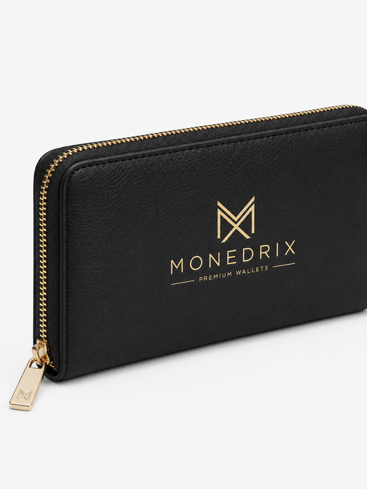 Elegant Black Zip Around Wallet for Women | MONEDRIX