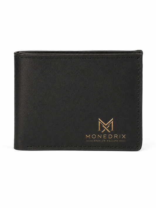 Monedrix Classic Black Bifold Wallet for Men