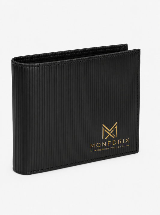 MONEDRIX Luxe Stripe Black Bifold Wallet for Men