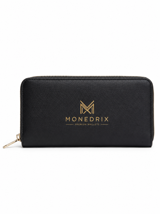 Elegant Black Zip Around Wallet for Women | MONEDRIX