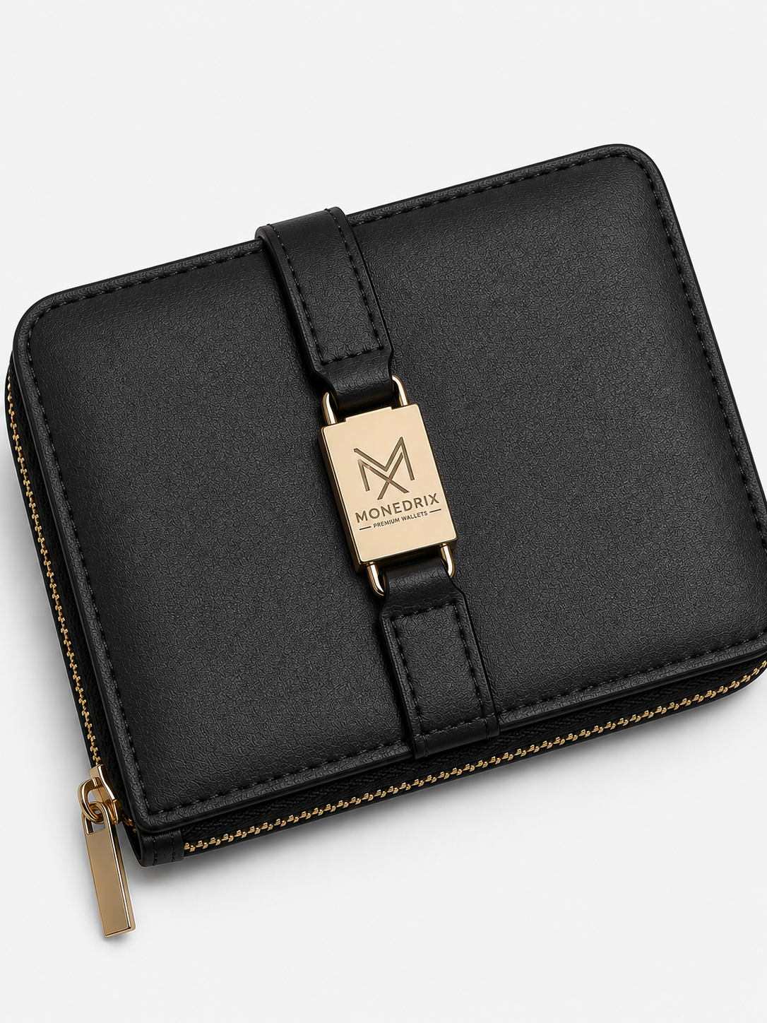 Luxe Black Trifold Zip Wallet for Women | MONEDRIX